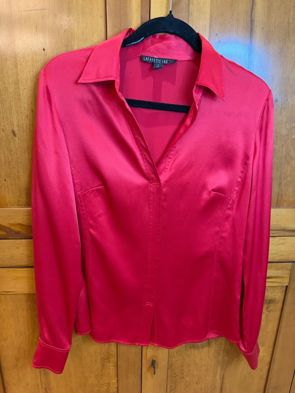 Lafayette 148 New York Stunning Red 100% Silk Pullover Blouse, 2 - Luxury, Chic - Picture 1 of 10